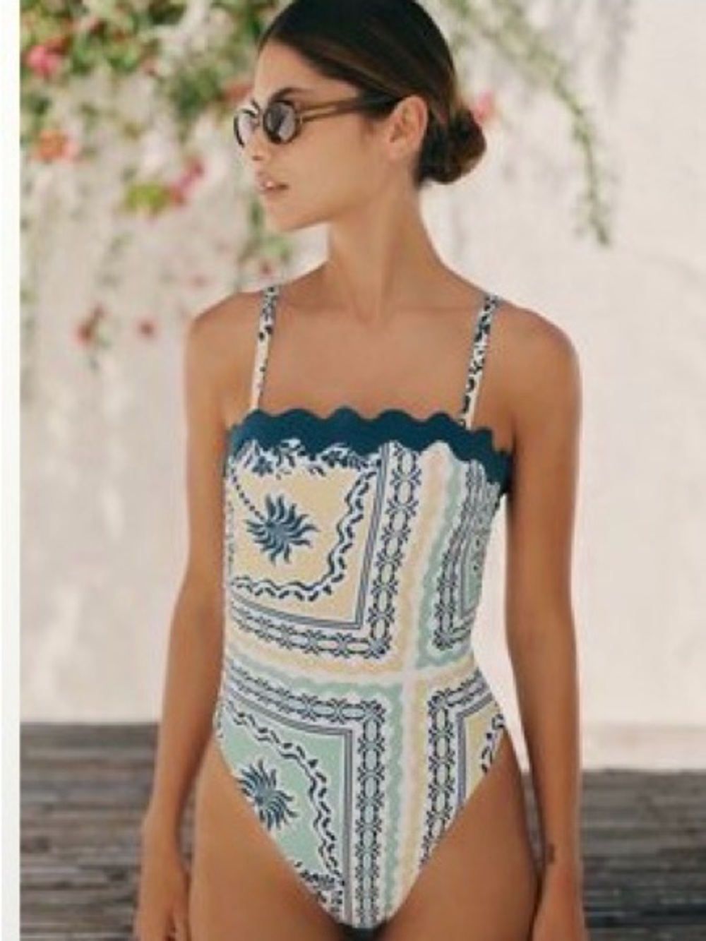 Anthropologie Navy Trim Printed One-Piece Swimsuit